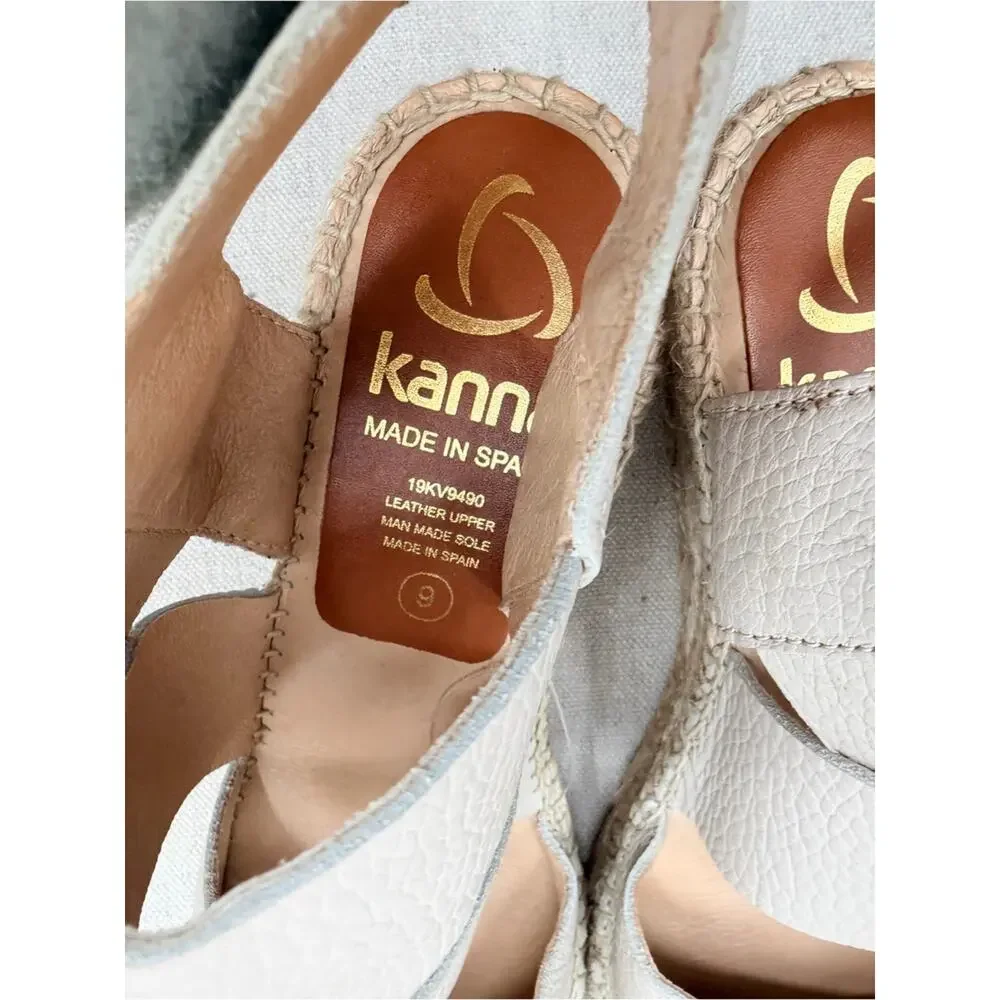 kanna Taupe Textured Leather Espadrille Wedge Sandals